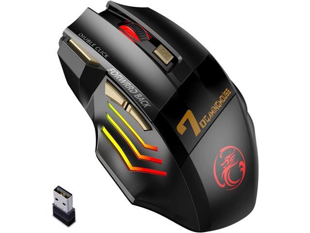 2.4G Wireless + Bluetooth Rechargeable Gaming Mouse, 4 DPI Adjustable, 6 Buttons, 7 Color RGB LED Breathing Light, 2.4G Low Noise Computer Optical