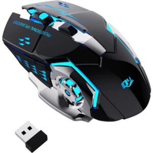 2.4G Wireless Gaming Mice, Rechargeable Gaming Mouse Silent Click with 6 Buttons, 3 Adjustable Levels DPI , Colorful LED Lights for Laptop, iPad,