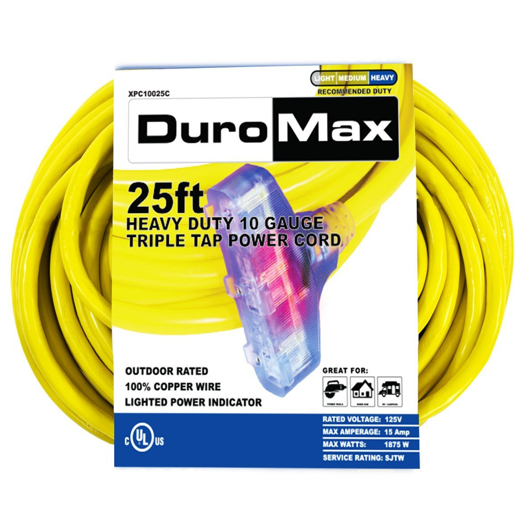25-Foot 10 Gauge Triple Tap Extension Power Cord