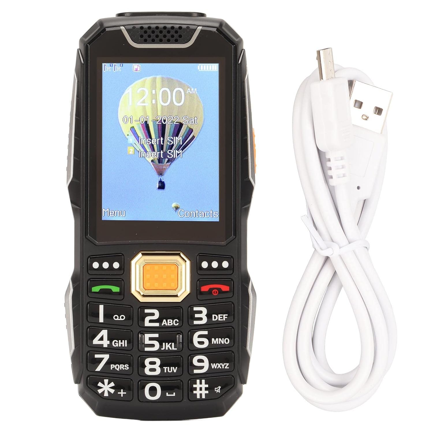 2G Rugged Cell Phones 3D Big Senior Mobile Phone 2.8In HD Screen Dual Card Rugged Phone with Flashlight (Black)(Black)