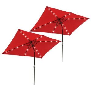 2Pcs 10x6.5' Rectangle Aluminum Solar Powered Patio Umbrella w/ 20 LEDs Crank Tilt Poolside Garden