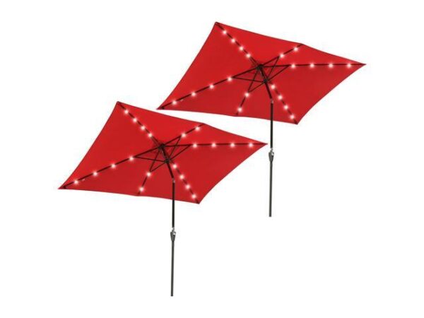 2Pcs 10x6.5' Rectangle Aluminum Solar Powered Patio Umbrella w/ 20 LEDs Crank Tilt Poolside Garden 2Pcs 10x6.5' Rectangle Aluminum Solar Powered Patio Umbrella w/ 20 LEDs Crank Tilt Poolside Garden