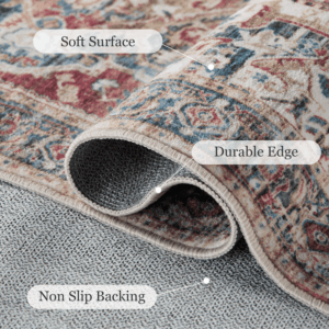 2'x6' Boho Runner Rug for Hallway, Machine Washable Stain Resistant Non-Shed Carpet, Runner Rug with Non-Slip Backing for Kitchen, Entryway, Bedroom, Laundry, Bathroom