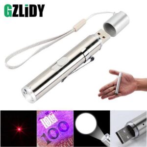 3-in-1 Multi-function LED Flashlight USB Rechargeable Mini Portable UV Torch Laser Light Suit for Pet Training, Medical Lighting