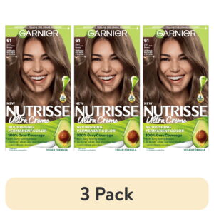 (3 pack) Garnier Nutrisse Nourishing Hair Color Creme, 061 Light Ash Brown Mochaccino