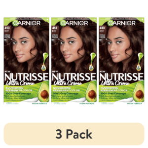 (3 pack) Garnier Nutrisse Nourishing Hair Color Creme, 413 Bronze Brown