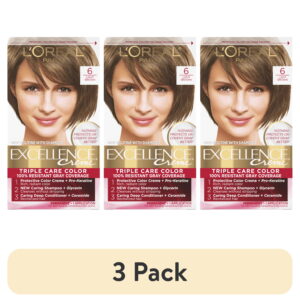 (3 pack) L'Oreal Paris Excellence Creme Permanent Hair Color, 6 Light Brown, 1 Kit