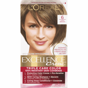 (3 pack) L'Oreal Paris Excellence Creme Permanent Hair Color, 6 Light Brown, 1 Kit