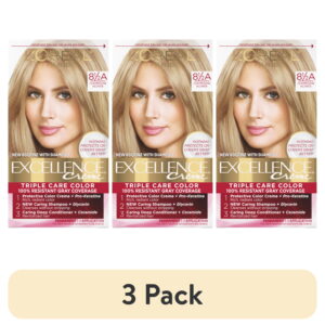 (3 pack) L'Oreal Paris Excellence Creme Permanent Hair Color, Triple Protection, 8.5A Champagne Blonde, 1 Kit