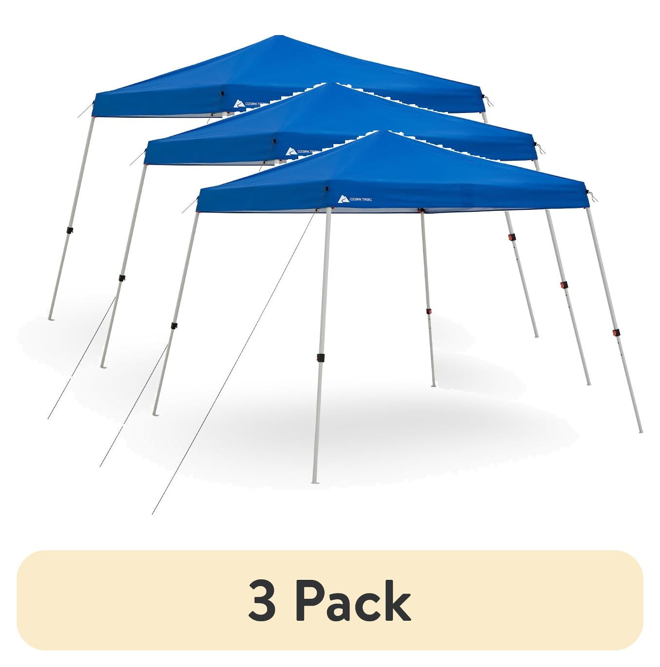 (3 pack) Ozark Trail 10x10 Instant Slant Leg Pop Up Canopy Tent – Pop-Up Outdoor Shelter for Camping, Tailgating & Beach – Blue