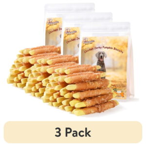 (3 pack) Pawmate Chicken Jerky Wrapped Pumpkin Biscuits Dog Treats, Promote Digestion Soft Chews for All Dogs, 11 oz