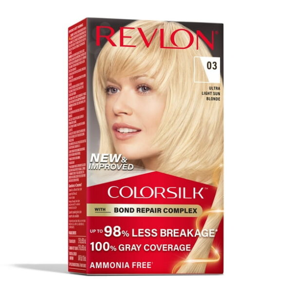 (3 pack) Revlon ColorSilk Permanent Hair Color, Bond Repair Complex, 03 Ultra Light Sun Blonde, 1 pack