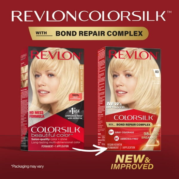 (3 pack) Revlon ColorSilk Permanent Hair Color, Bond Repair Complex, 03 Ultra Light Sun Blonde, 1 pack