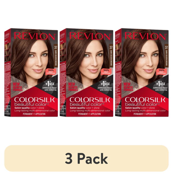 (3 pack) Revlon ColorSilk Permanent Hair Color, Bond Repair Complex, 37 Dark Golden Brown, 1 pack (3 pack) Revlon ColorSilk Permanent Hair Color, Bond Repair Complex, 37 Dark Golden Brown, 1 pack