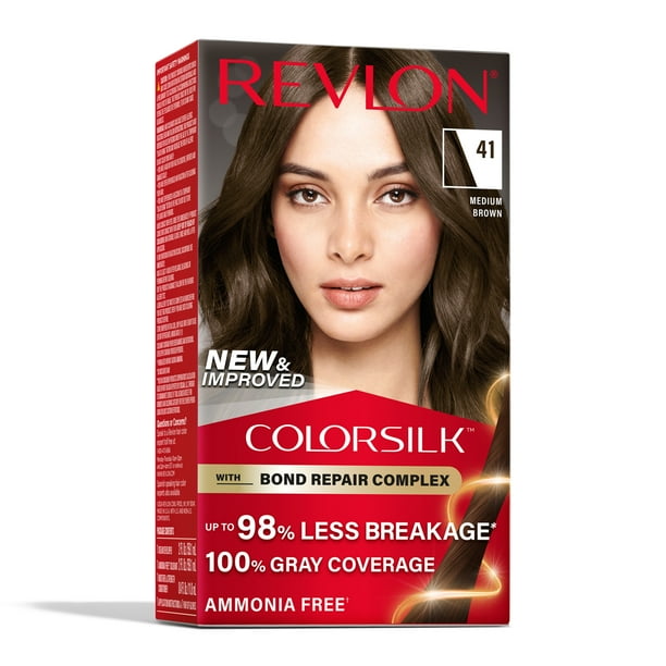 (3 pack) Revlon ColorSilk Permanent Hair Color, Bond Repair Complex, 41 Medium Brown, 1 pack