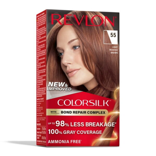 (3 pack) Revlon ColorSilk Permanent Hair Color, Bond Repair Complex, 55 Light Reddish Brown, 1 pack