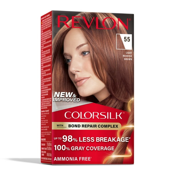 (3 pack) Revlon ColorSilk Permanent Hair Color, Bond Repair Complex, 55 Light Reddish Brown, 1 pack