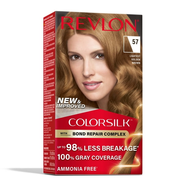 (3 pack) Revlon ColorSilk Permanent Hair Color, Bond Repair Complex, 57 Lightest Golden Brown, 1 pack