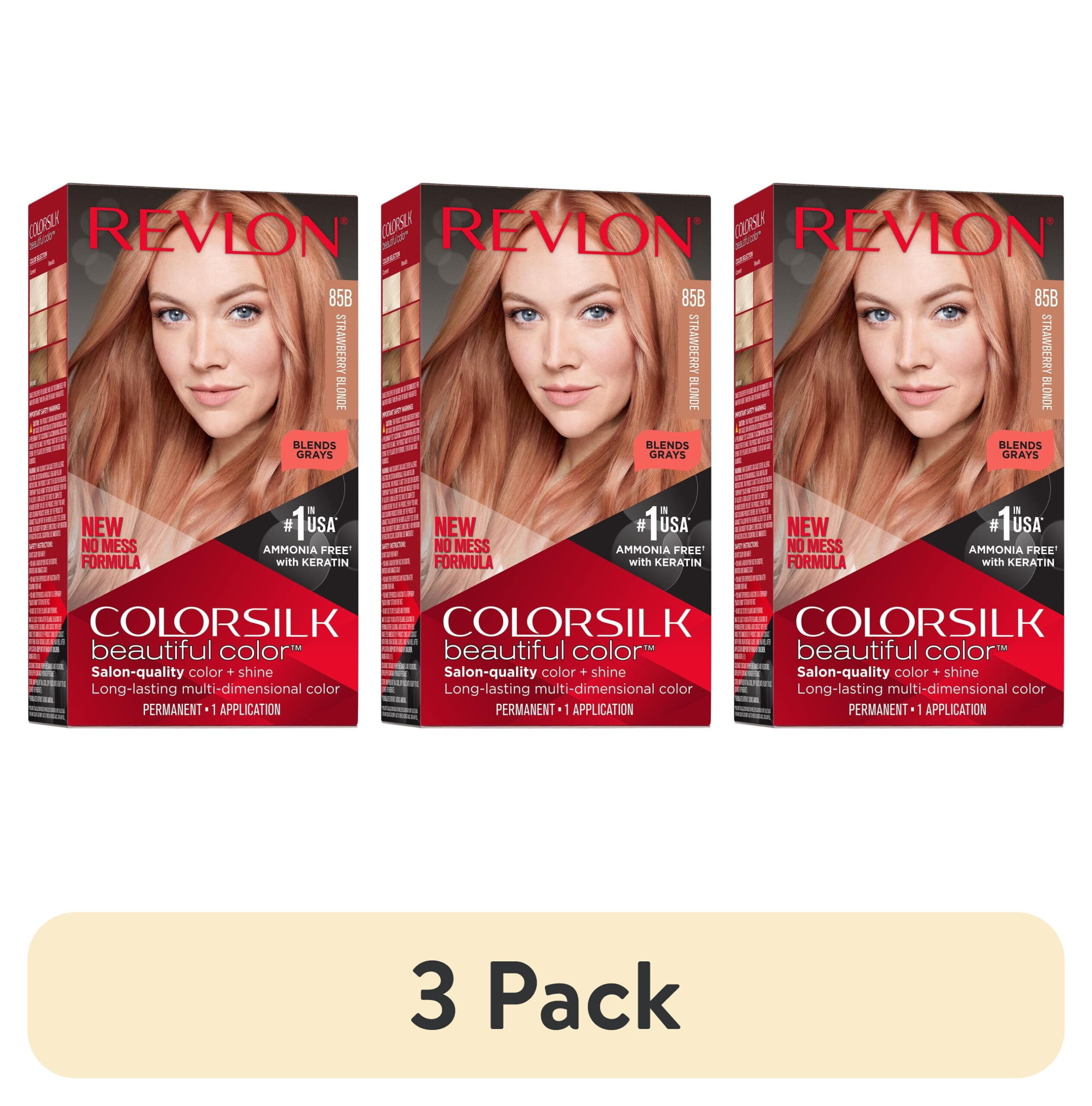 (3 pack) Revlon ColorSilk Permanent Hair Color, Bond Repair Complex, 85B Strawberry Blonde, 1 pack
