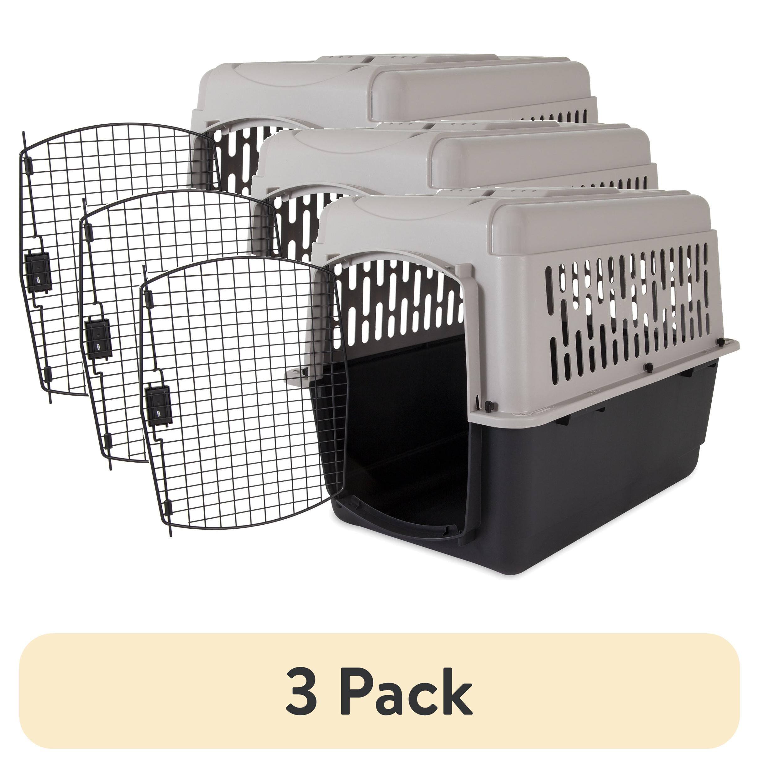 (3 pack) Vibrant Life Pet Kennel Medium 36" Dog Crate, Plastic Travel Pet Carrier for Pets 50-70 lb, Grey
