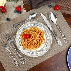 30-Pieces Silverware Set, Retro Royal Flatware Set for 6, Stainless Steel Mirror Cutlery Set, Include Forks Spoons and Knives set, Dishwasher Safe, Silver