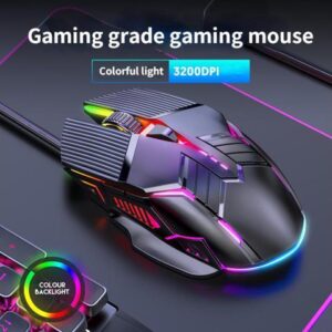 3200DPI Ergonomic Optical Gaming Mice, USB Wired Gaming Mouse, RGB Mause Gamer Mouse with 6 Button, 4 Adjustable DPI [1200-1600-2400-3200 dpi], LED