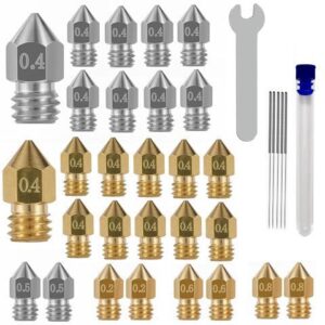 32PCS Nozzles 3D Printer nozzles Mk8 Nozzle, Stainless Steel, Brass,Compatible with Ender 3/Ender 3 Pro Nozzle/Ender 3 Neo/Ender 3 Max/Ender 5