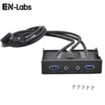 3.5" Internal Floppy Bay Front Panel Motherboard Mainboard USB 3.0 20Pin Header to 2 Port USB 3.0 Female Hub Adapter Bracket w/ HD Audio Mic Connector