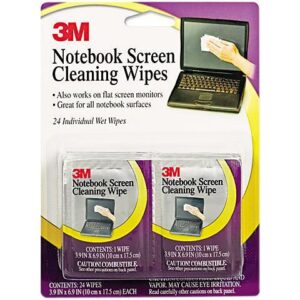 3M CL630 Notebook Screen Cleaning Wet Wipes, Cloth, 7 x 4, White, 24/Box