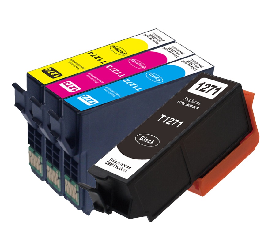 4 Pack (BK/C/M/Y) T127 Ink Cartridge Compatible for Epson T127XL