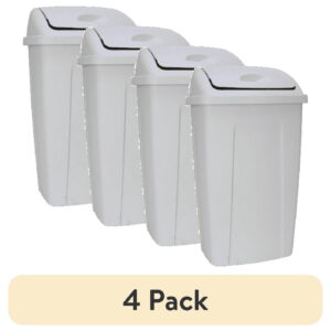 (4 pack) Mainstays 13 Gallon Trash Can, Plastic Swing Top Kitchen Trash Can, Gray