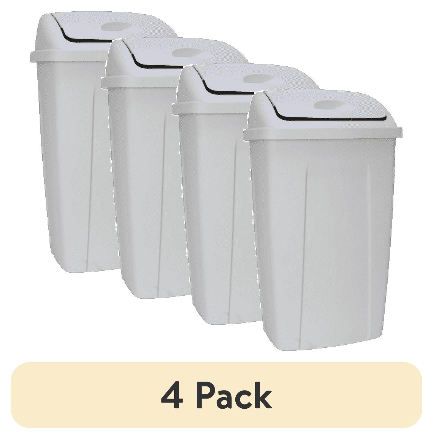 (4 pack) Mainstays 13 Gallon Trash Can, Plastic Swing Top Kitchen Trash Can, Gray