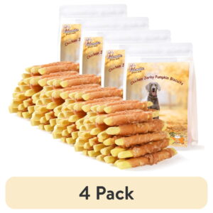 (4 pack) Pawmate Chicken Jerky Wrapped Pumpkin Biscuits Dog Treats, Promote Digestion Soft Chews for All Dogs, 11 oz