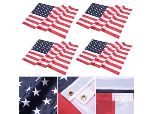 4 Pcs 3x5 FT American Flag Sewn Stars Stripes 210D Oxford UV Resistant with Grommets US 4 Pcs 3x5 FT American Flag Sewn Stars Stripes 210D Oxford UV Resistant with Grommets US