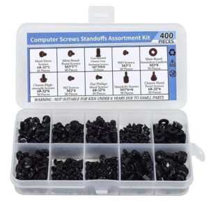 400PCS Computer Screws Motherboard Standoffs Assortment Kit for Universal Motherboard HDD SSD PCIE M.2 Hard Drive PC Fan Power Supply Graphics PC