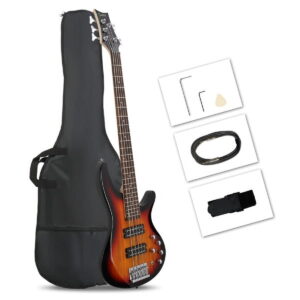 44 Inch GIB 5 String H-H Pickup Laurel Wood Fingerboard Electric Bass Guitar with Bag and other Accessories Sunset Color