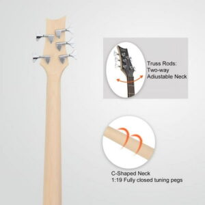 44 Inch GIB 5 String H-H Pickup Laurel Wood Fingerboard Electric Bass Guitar with Bag and other Accessories Burlywood