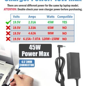 45W 19.5V 2.31A Laptop Power Adapter Charger Compatible with HP 741727-001 721092-001 719309-001 HSTNN-DA40 ADP-45WD B, Pavilion TouchSmart 11 13 15 Stream 14 13 Notebook...