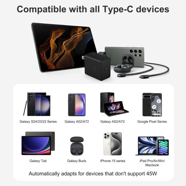 45W Super Fast Charger Type C, 2-Pack 45W USB C Charging Block with 10ft USB C to Type C Cables for Samsung Galaxy S25 S24+/UltraS23/S22/S21/S20/Note10/20 iPhone 16/15 Pro,Pro Max
