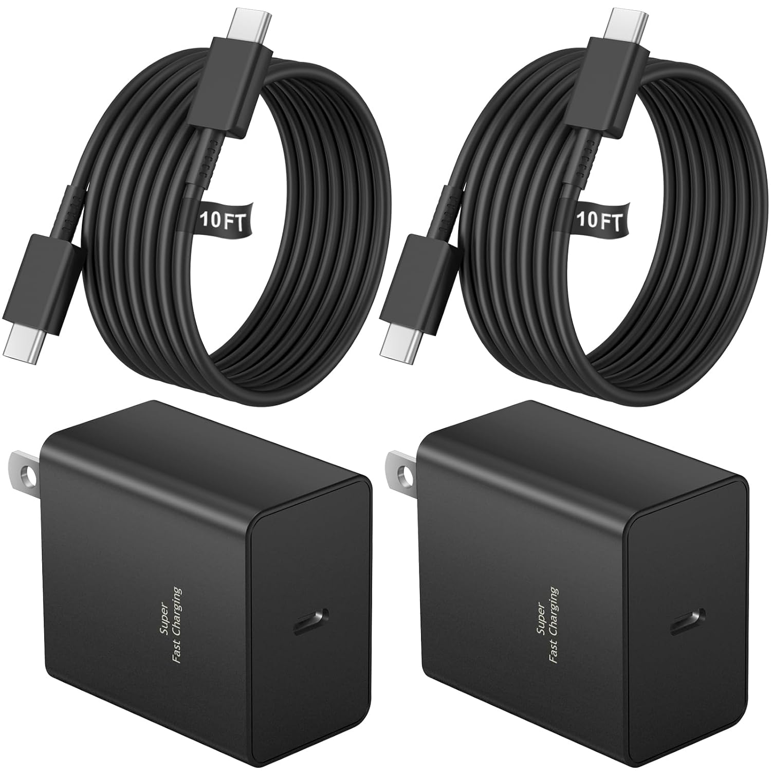 45W Super Fast Charger Type C, 2-Pack 45W USB C Charging Block with 10ft USB C to Type C Cables for Samsung Galaxy S25 S24+/UltraS23/S22/S21/S20/Note10/20 iPhone 16/15 Pro,Pro Max