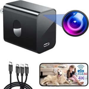 4K Hidden Camera-2.4G/5G WiFi Nanny Cam Charger with 160° Wide Angle, Night Vision, Motion Detection -Secret Camera -Protable Body Camera Charger for