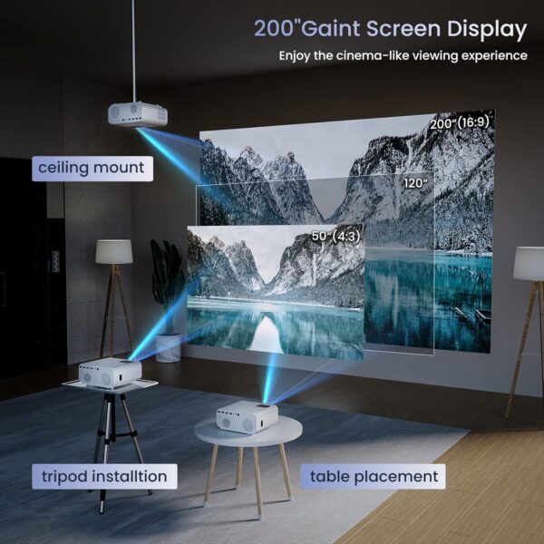 4K Support Projector with WiFi and Bluetooth, HOMPOW Mini Portable Projectors for Outdoor Home Movie, Compatible with Laptop, Smartphone, TV Stick, Xbox, PS5