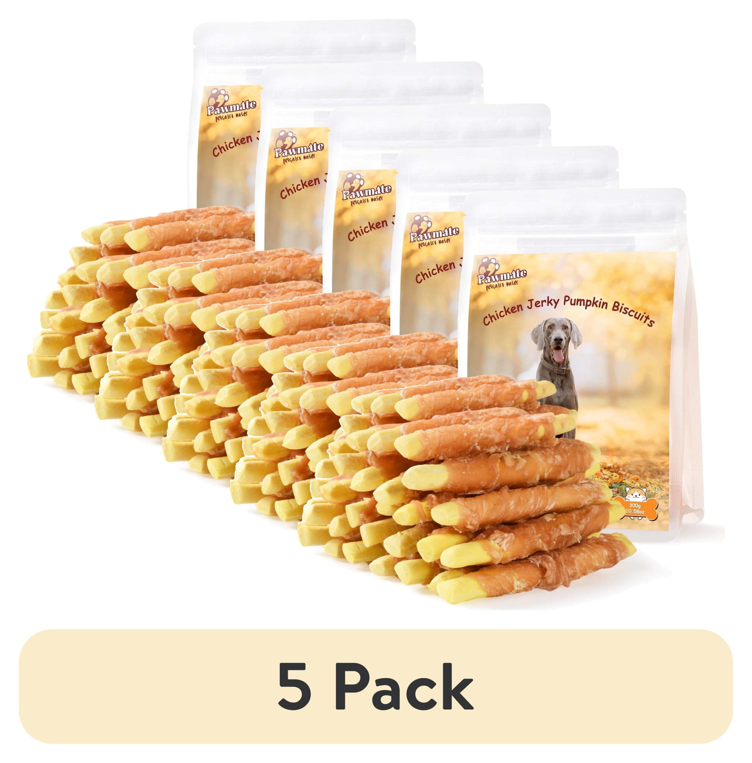 (5 pack) Pawmate Chicken Jerky Wrapped Pumpkin Biscuits Dog Treats, Promote Digestion Soft Chews for All Dogs, 11 oz