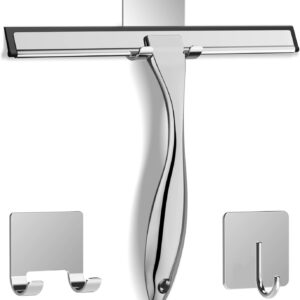 10-Inch Stainless Steel Shower Squeegee with Hooks - Multi-Surface Cleaner
