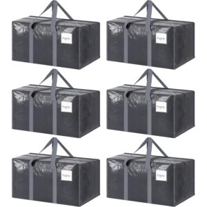 6 Pack Extra Heavy Duty Large Moving Bags with Strong Zipper & Comfortable Handles, Sturdy & Durable Clothes Storage Bags Totes Bins, Packing Moving Boxes for College Supplies,...