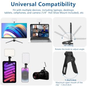 60 LED Portable Selfie Light Video Conference Lighting with Clip & Camera Tripod Adapter Rechargeable 2200mAh CRI 97+, 3 Light Modes for Phone iPhone Webcam Laptop Photo Makeup