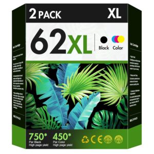 62XL Ink Cartridge Black and Tri Colour for HP 62 XL Ink Cartouche Encre for HP 62 HP62 HP62XL for HP Envy 7640 5640 Printer Ink Cartridge for HP 5660 5540 5600 7600 Deskjet 250...