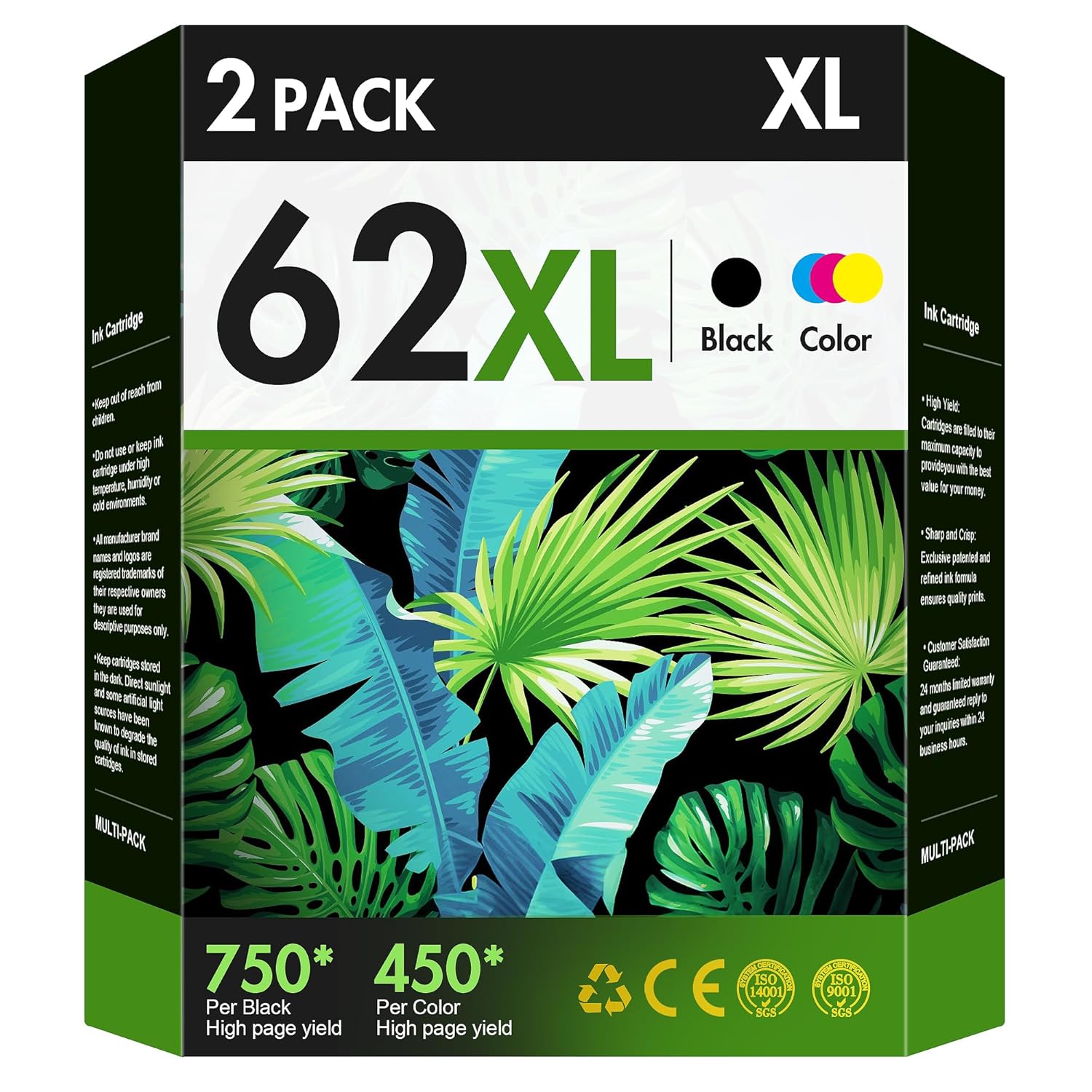 62XL Ink Cartridge Black and Tri Colour for HP 62 XL Ink Cartouche Encre for HP 62 HP62 HP62XL for HP Envy 7640 5640 Printer Ink Cartridge for HP 5660 5540 5600 7600 Deskjet 250...