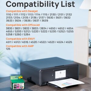 63XL Ink Cartridges Black and Color Remanufactured Replacement for HP Ink 63 for HP 63XL Ink Cartridges Combo Pack Work for HP Officejet 4650 3830 3833 5255 5258 Envy 4520...