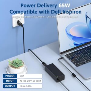 65W Laptop Charger AC Adapter Compatible with Dell Inspiron 15-3000 15-5000 15-7000 14-3000 14-5000 14-7000 13-5000 13-7000 17-3000 17-5000 17-7000 11-3000 24-3000, 2 Tips Power...
